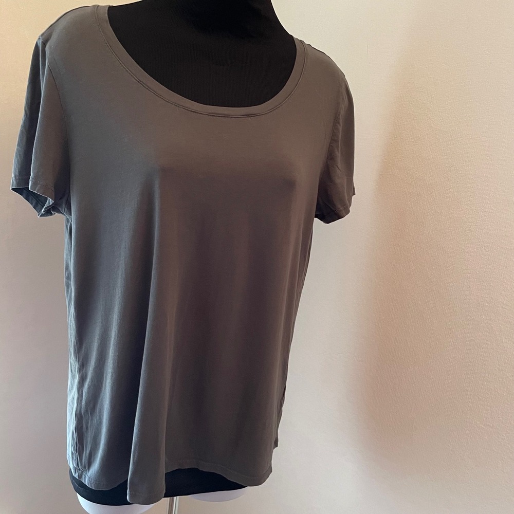 Quince Women Charcoal Grey Cotton Modal Scoop Neck Short Sleeve T-Shirt Large